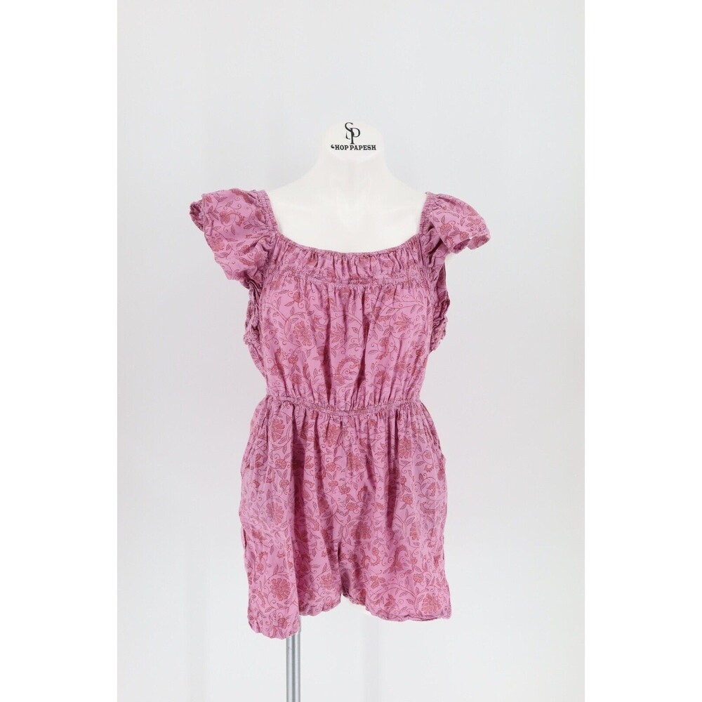 Anthropologie Kopal Myra Size M Purple Floral Shorts Romper Tie Back Ruffle
